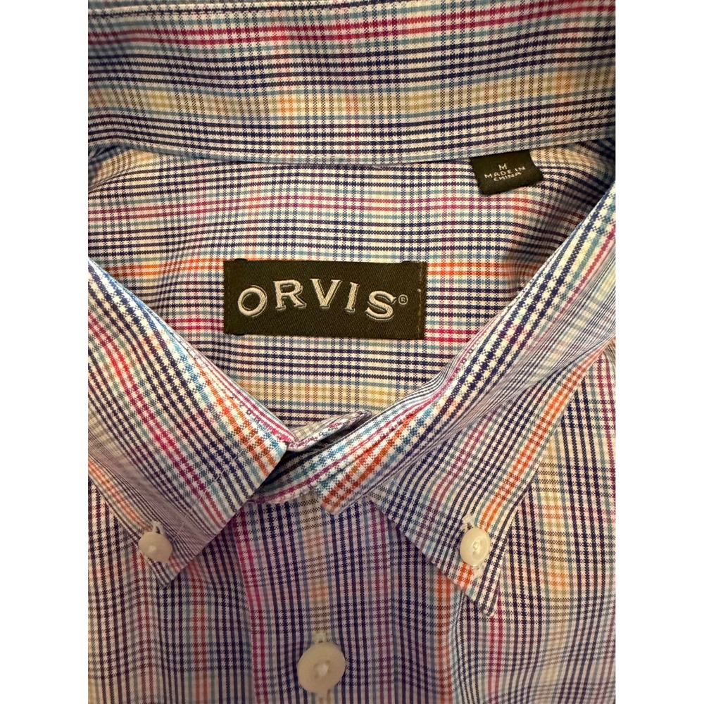 Orvis Mens Medium Multi Color Micro Check Plaid Button Down Long Sleeve Shirt